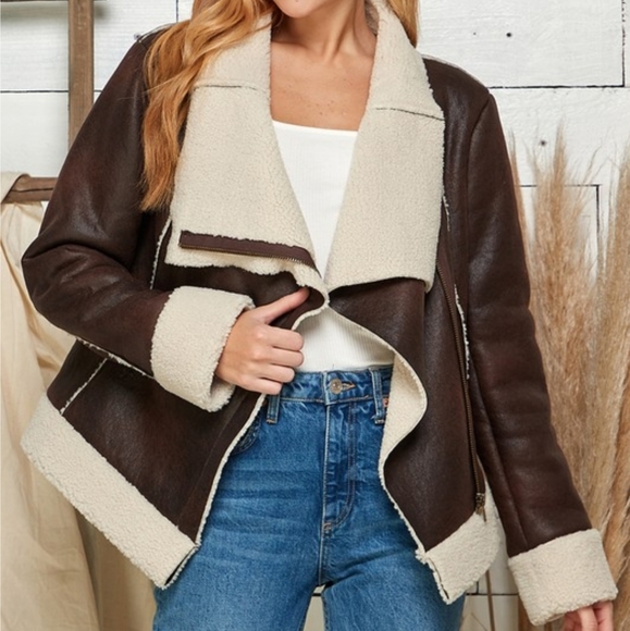 Brown Faux Shearling Coat NWT - Picture 3 of 6